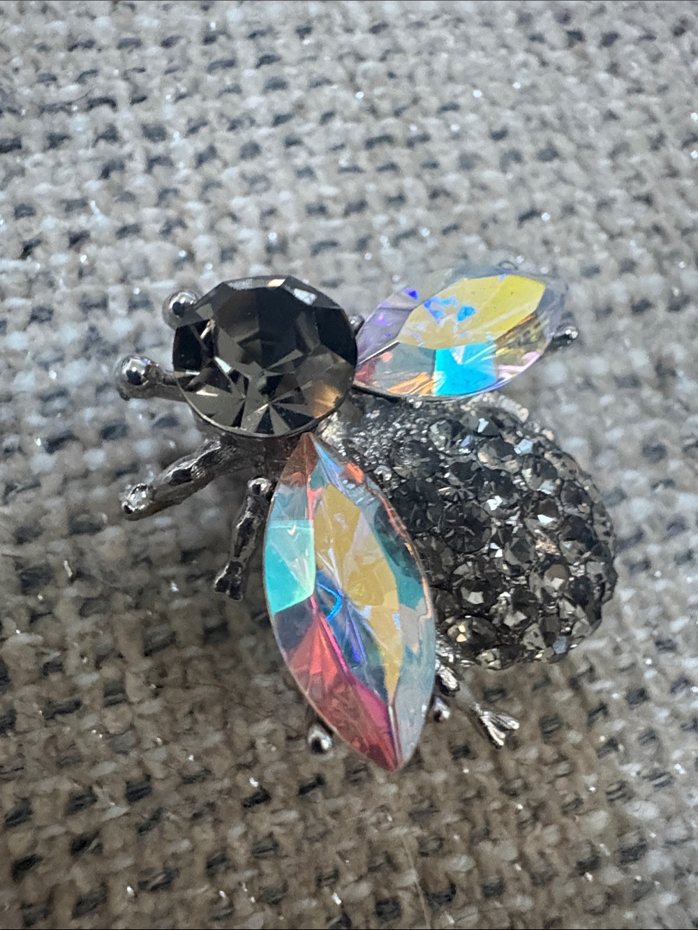 Crystal Bee Brooch - Iridescent Pink and Silver Accent